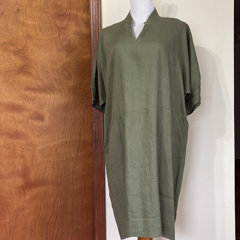 Lisa Bayne  Olive Green Linen Dress XL - Picture 5 of 5